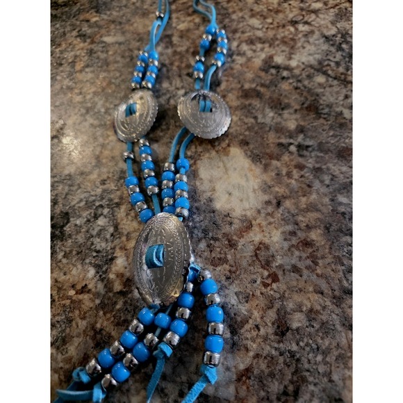 vtg southwestern Jewelry - Vtg Necklace Southwestern Bolo Style w/SilvertoneThunderbirds Medallions/beads